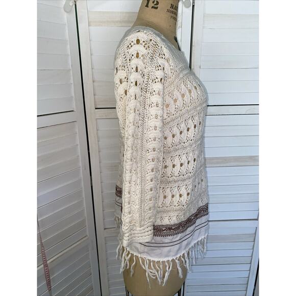 Nurture Cream Long Pullover Sweater Ramie Cotton Fringes Embroidery Sz Small - Picture 5 of 7